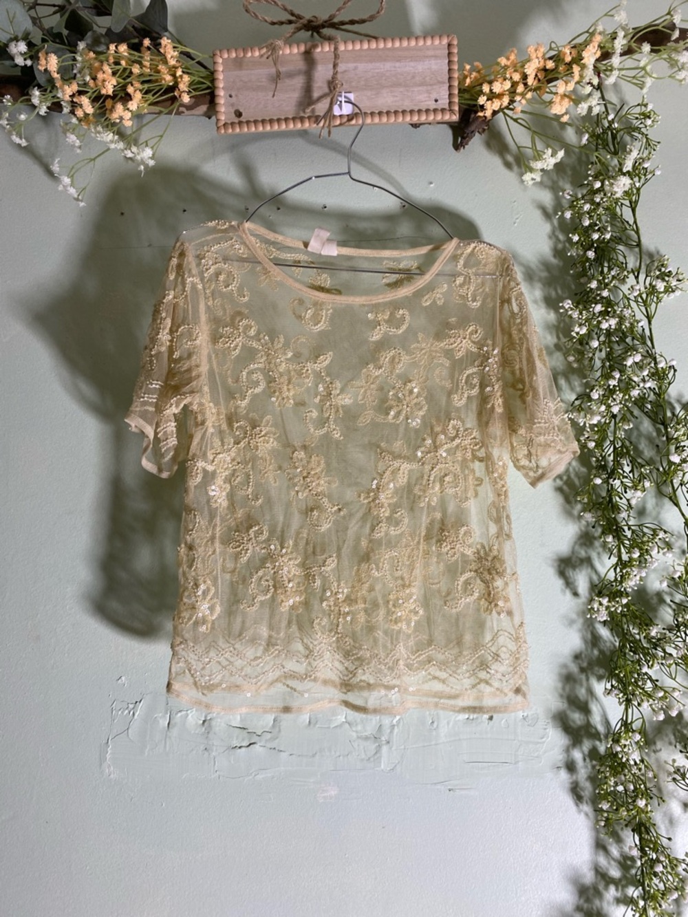 Johnny Was Sheer Embroidered Blouse in Cream